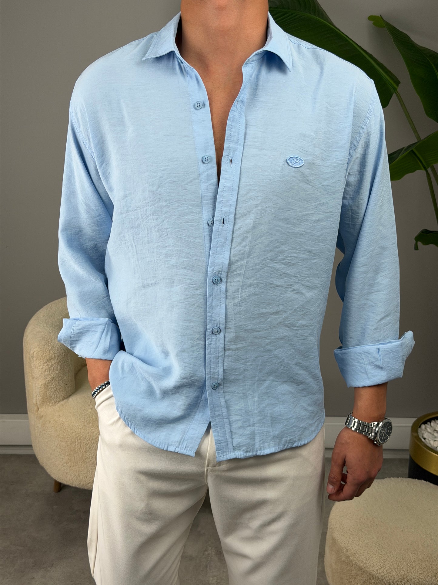 P NAKIŞ BASKILI MODAL GÖMLEK BEBE MAVİSİ