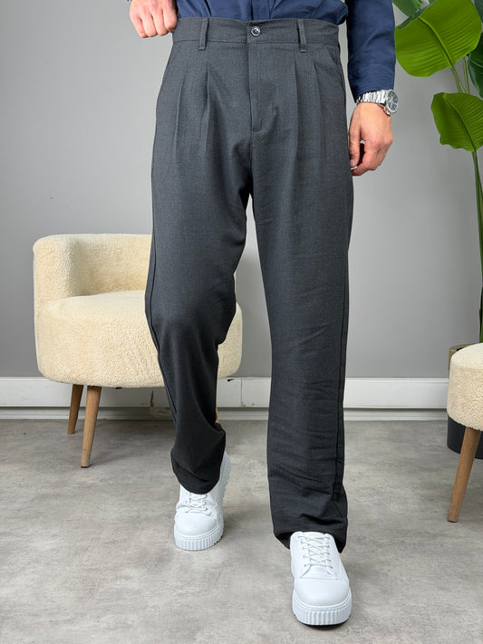 PİLELİ BAGGY KALIP KUMAŞ PANTOLON ANTRASİT