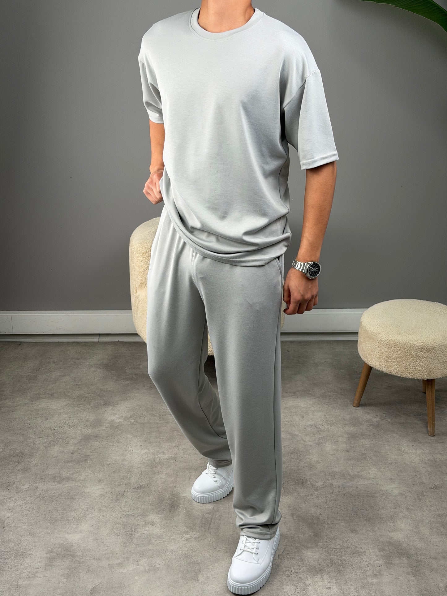 OVERSİZE MODAL KUMAŞ BASİC TAKIM GRİ