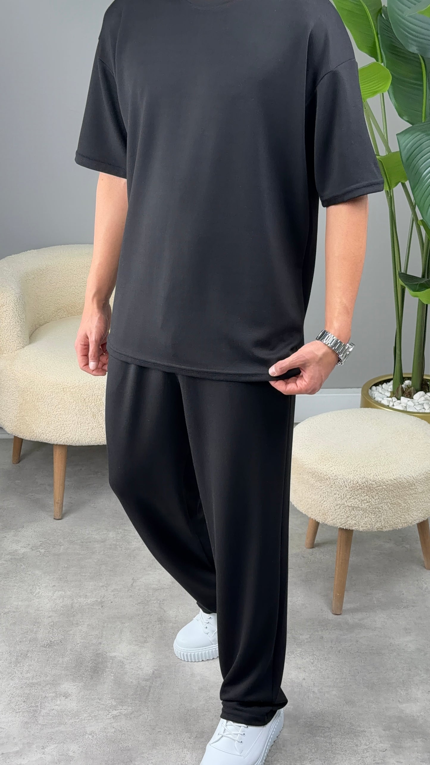 OVERSİZE MODAL KUMAŞ BASİC TAKIM SİYAH