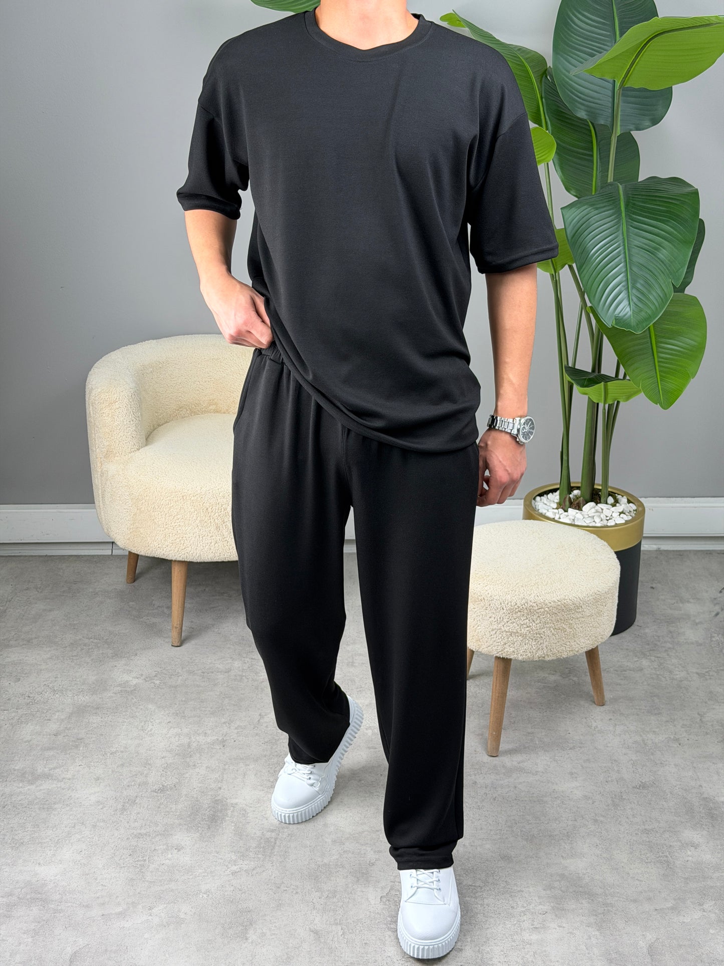 OVERSİZE MODAL KUMAŞ BASİC TAKIM SİYAH