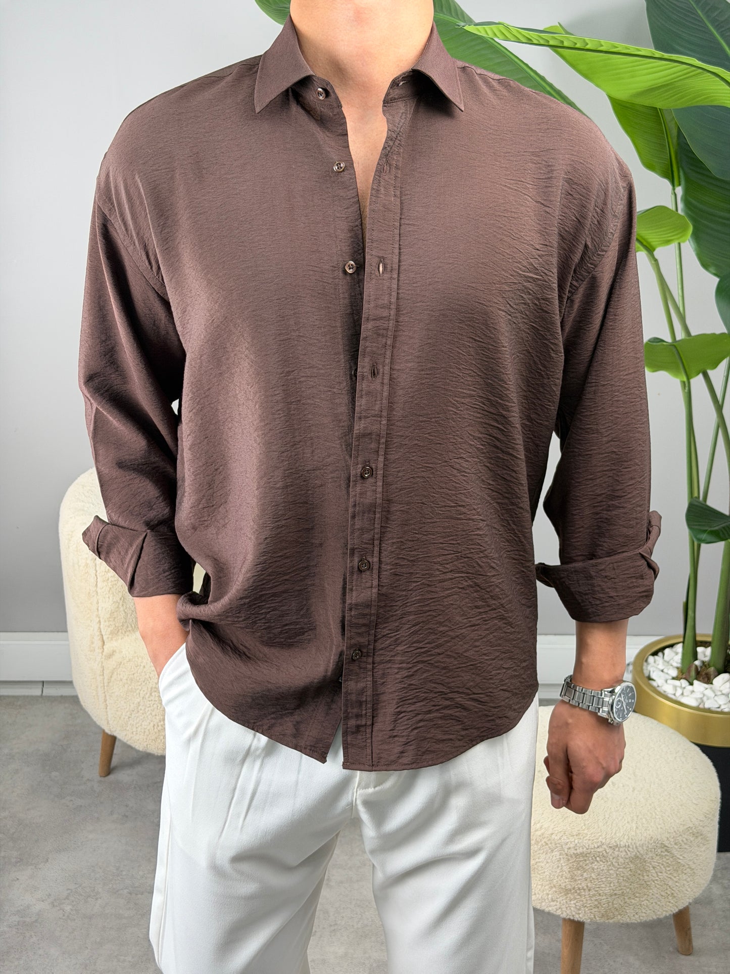 MODAL KUMAŞ GÖMLEK KAHVE