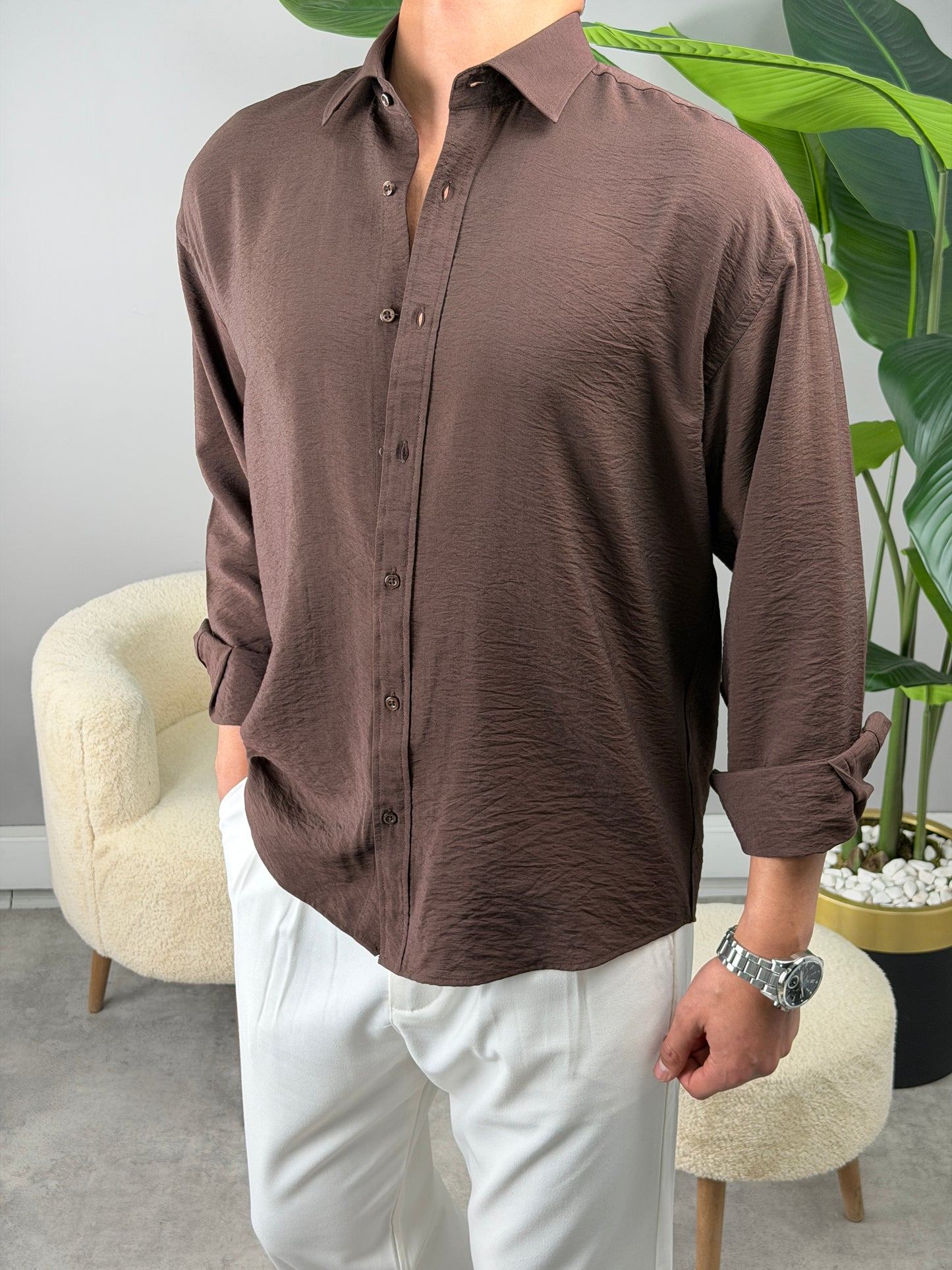 MODAL KUMAŞ GÖMLEK KAHVE