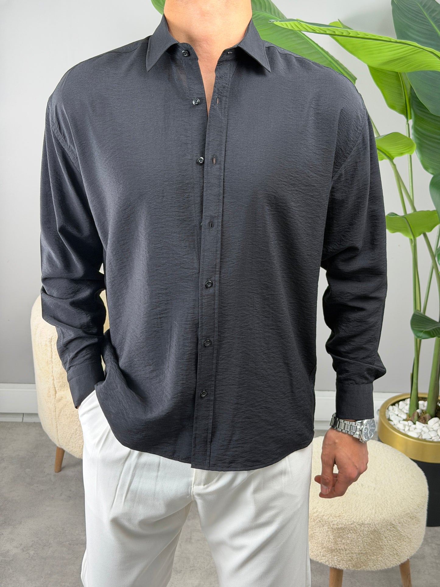 MODAL KUMAŞ GÖMLEK SİYAH