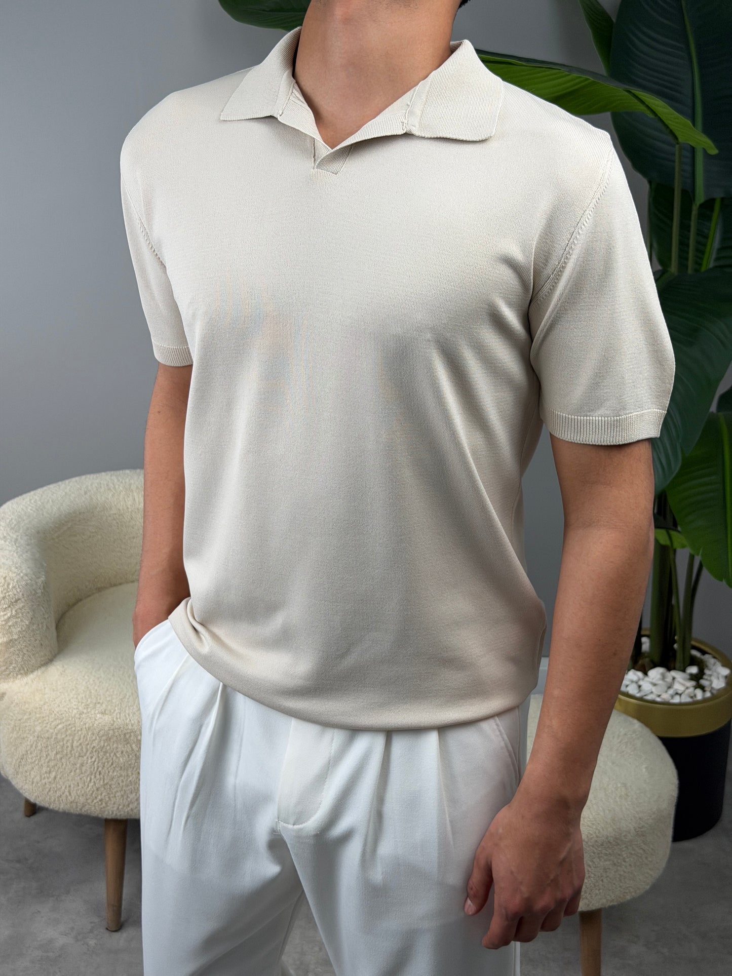 BASİC POLO YAKA KISA KOL TSHİRT BEJ