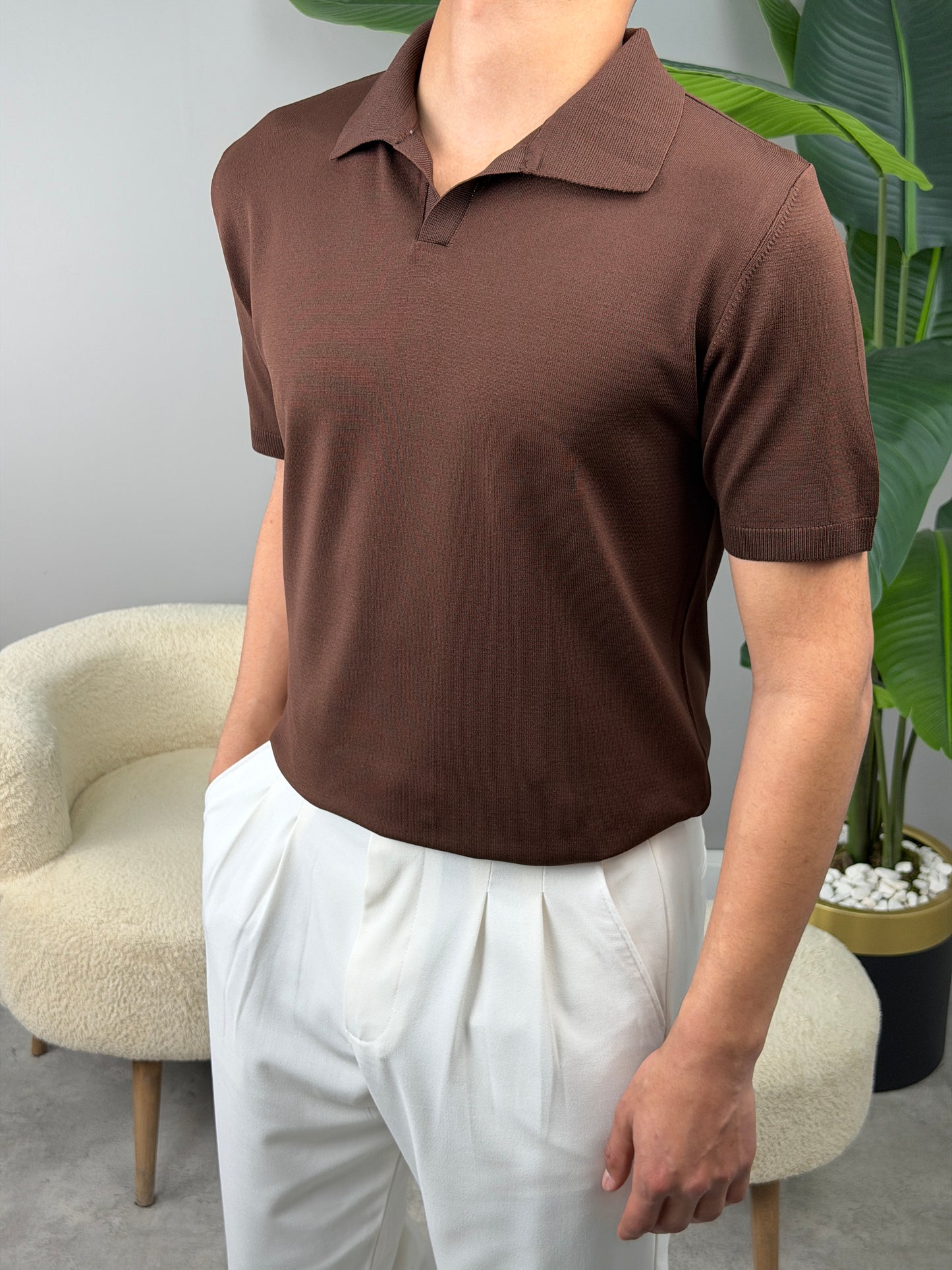 BASİC POLO YAKA KISA KOL TSHİRT KAHVE