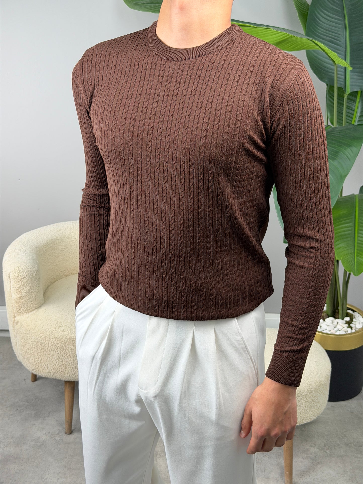 ZİNCİR DESEN BİSİKLET YAKA TRİKO SWEATSHİRT