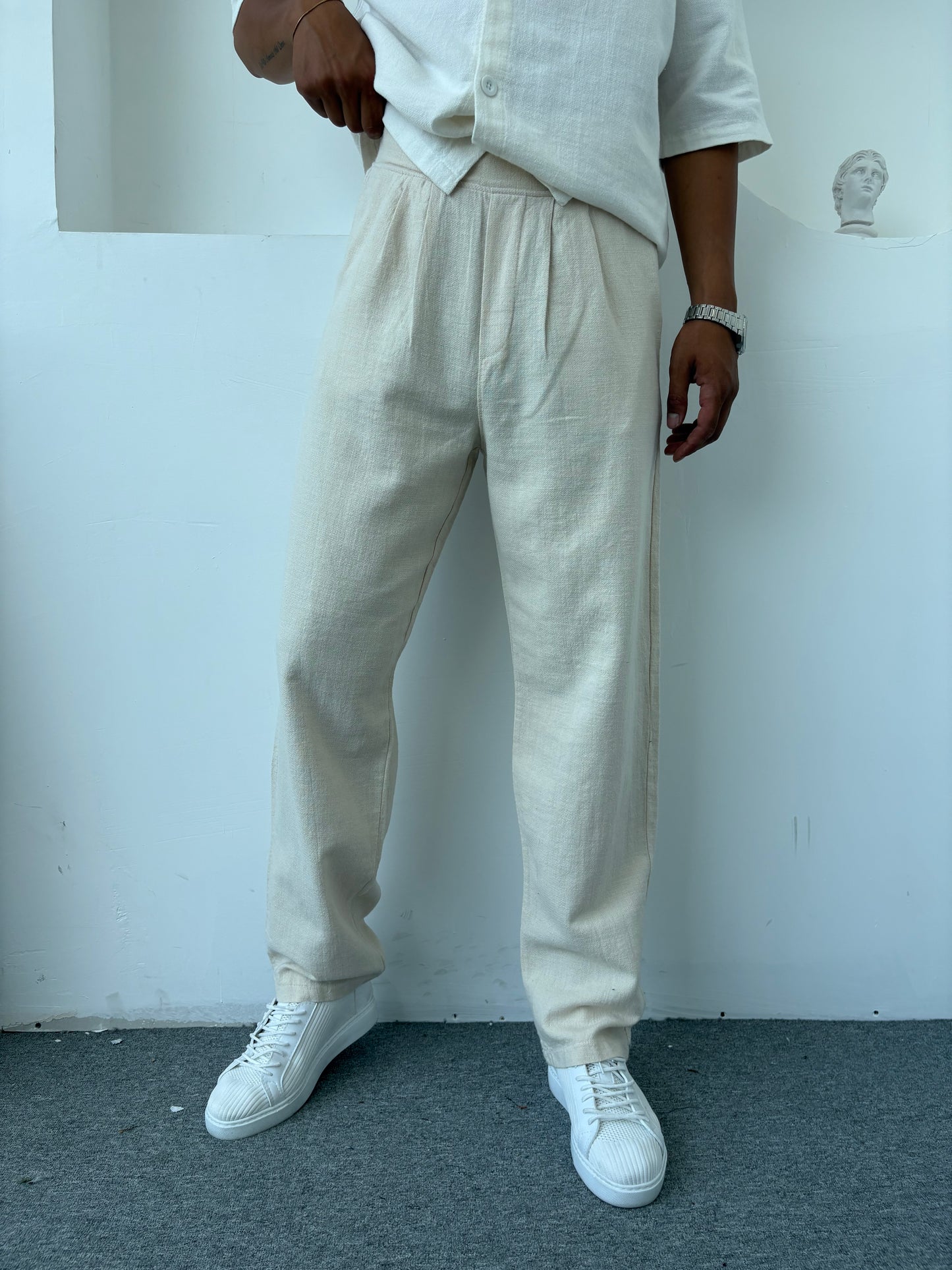 %100 PAMUK HAM KETEN SÜPER BAGGY BEYAZ