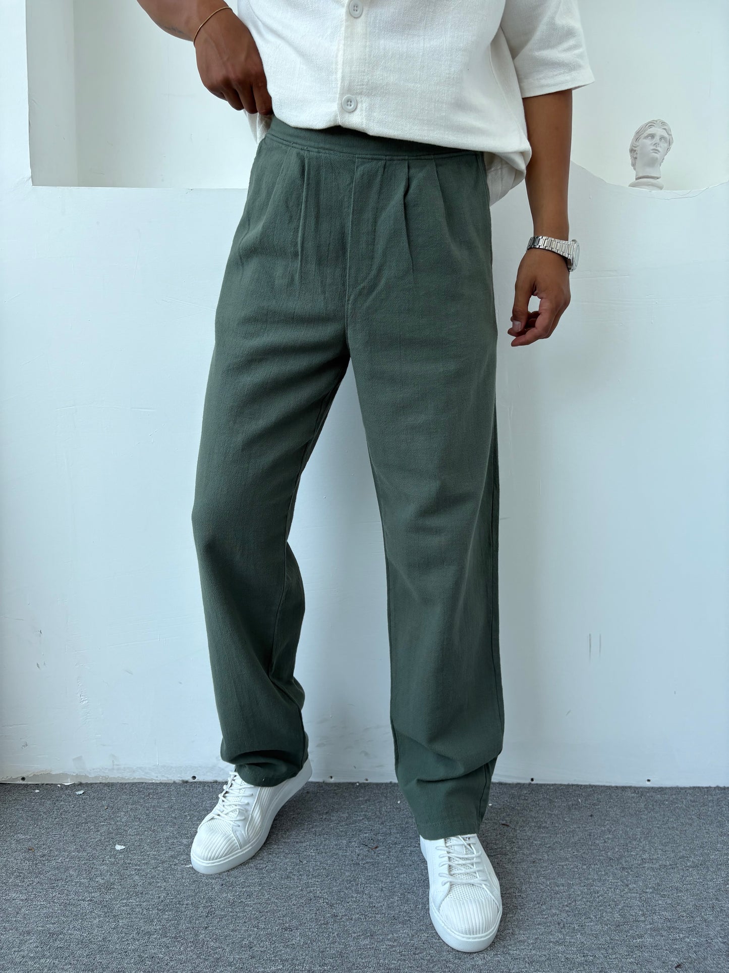 %100 PAMUK HAM KETEN SÜPER BAGGY YEŞİL