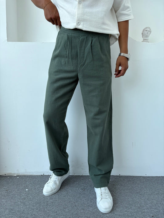 %100 PAMUK HAM KETEN SÜPER BAGGY YEŞİL