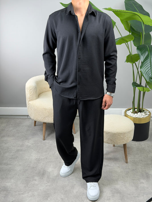 PAMUKLU KETEN TAKIM SİYAH