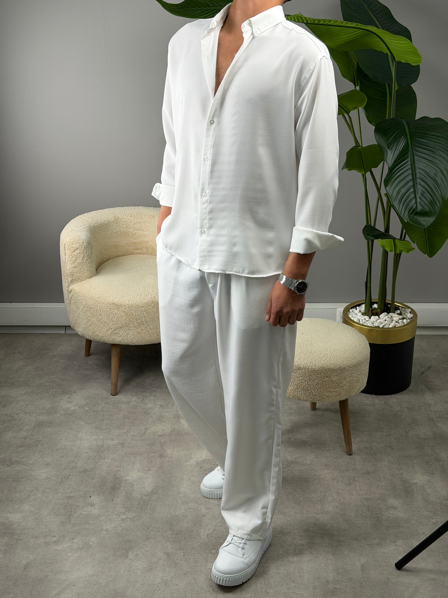 PAMUKLU KETEN TAKIM BEYAZ