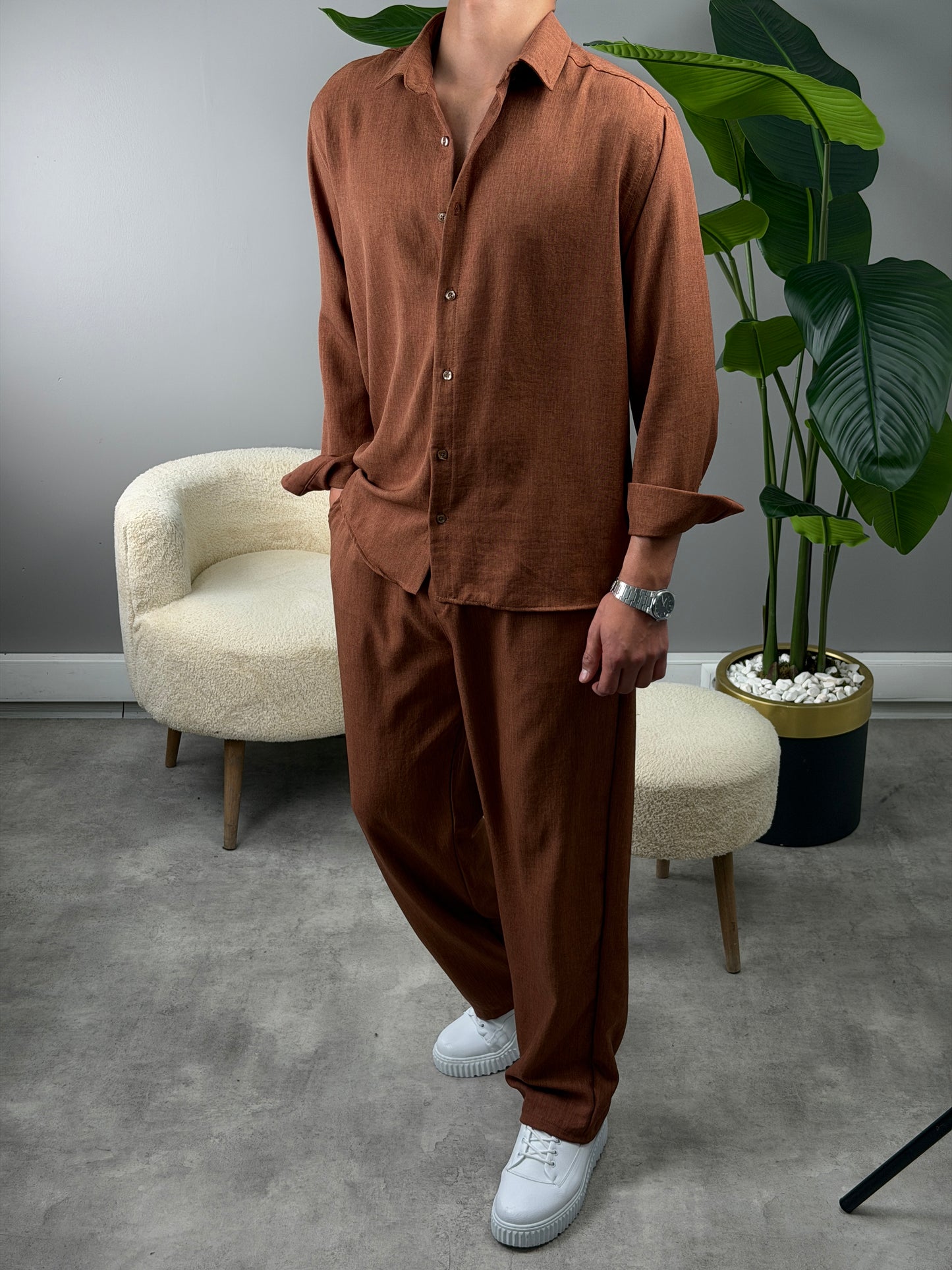 PAMUKLU KETEN TAKIM KAHVE