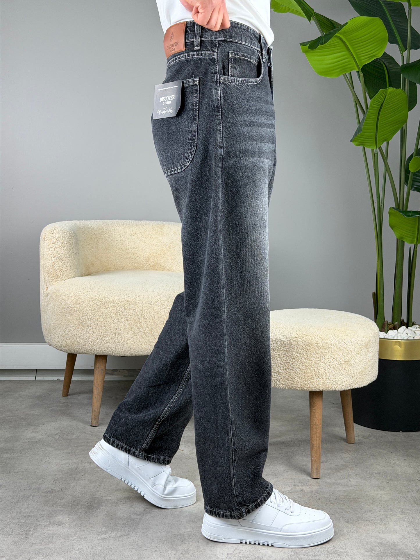 BIYIKLI KOYU ANTRASİT Süper Baggy Kot Pantolon