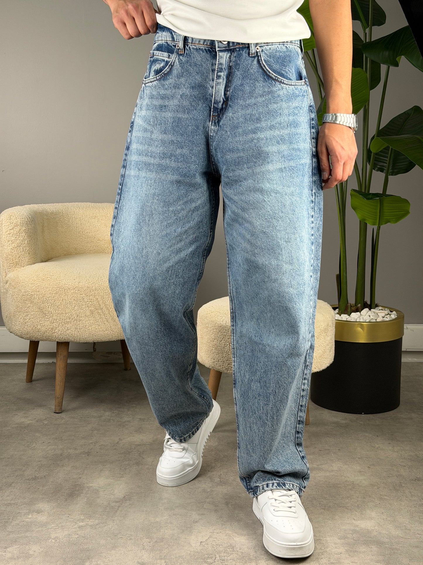 BIYIKLI MAVİ Süper Baggy Kot Pantolon