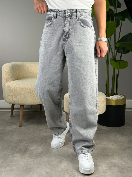 BIYIKLI AÇIK ANTRASİT Süper Baggy Kot Pantolon