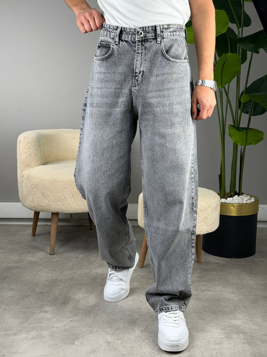 BIYIKLI GRİ H3 Süper Baggy Kot Pantolon