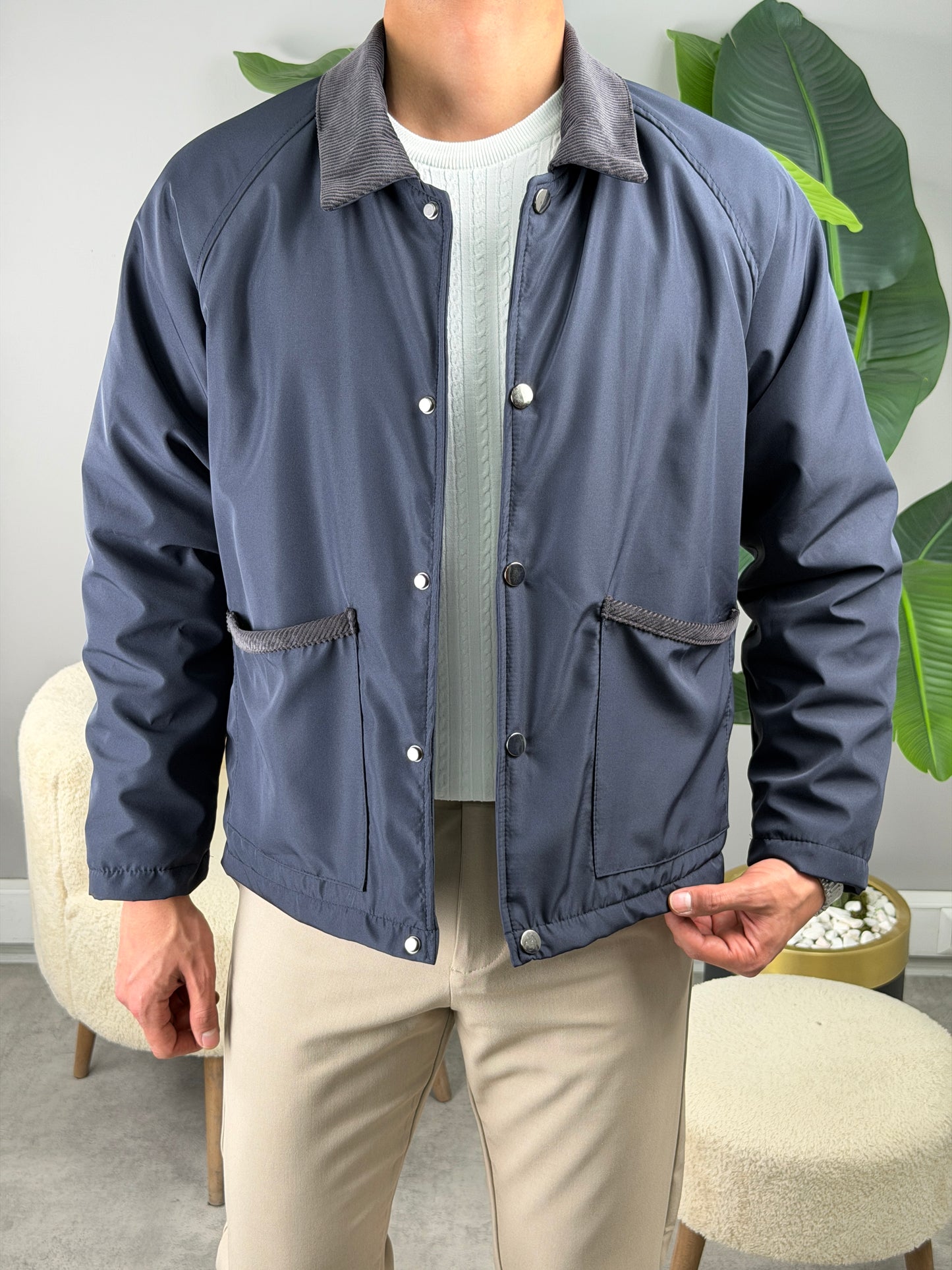 KADİFE YAKA MEVSİMLİK CEKET LACİVERT