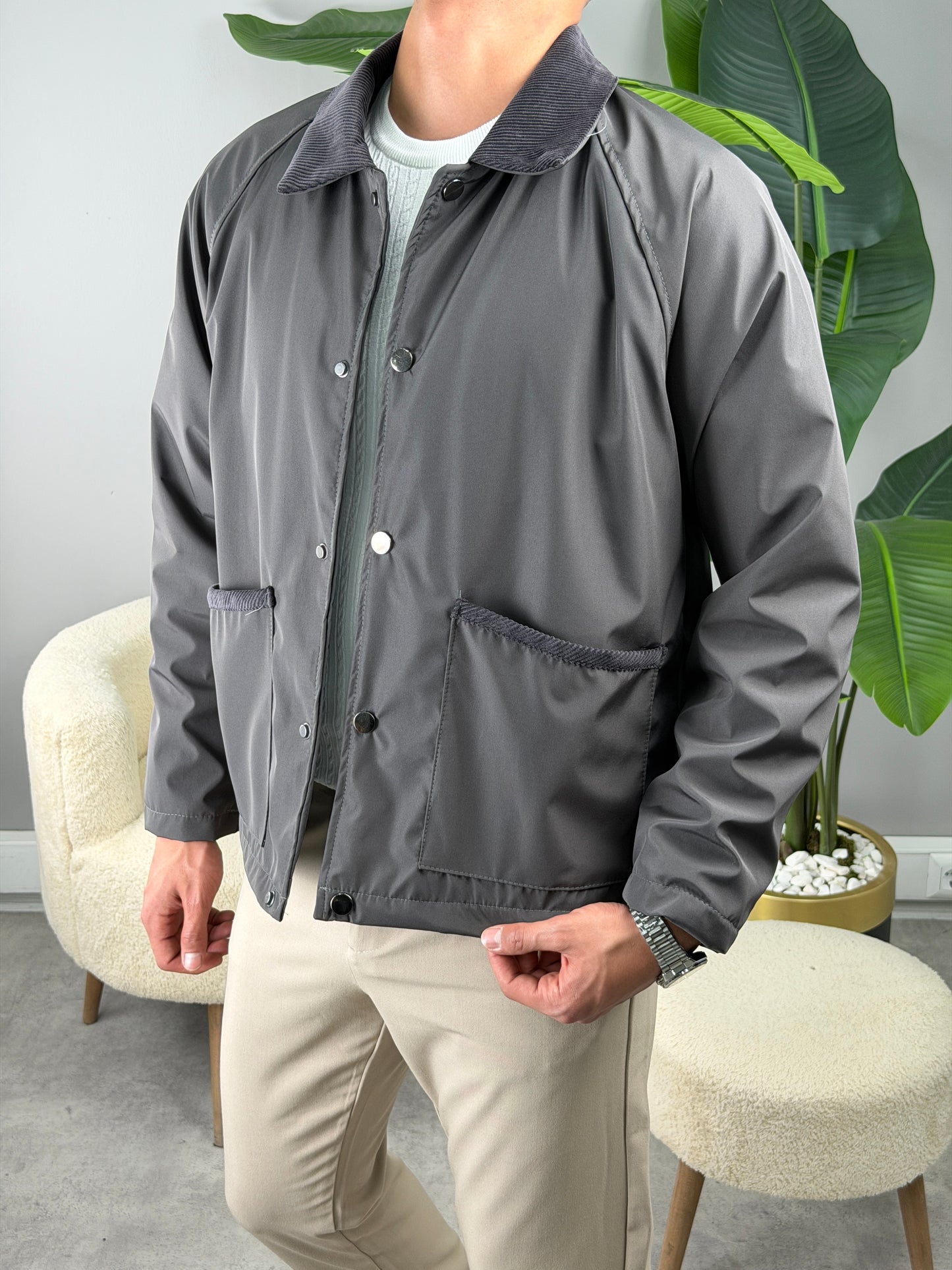 KADİFE YAKA MEVSİMLİK CEKET HAKİ