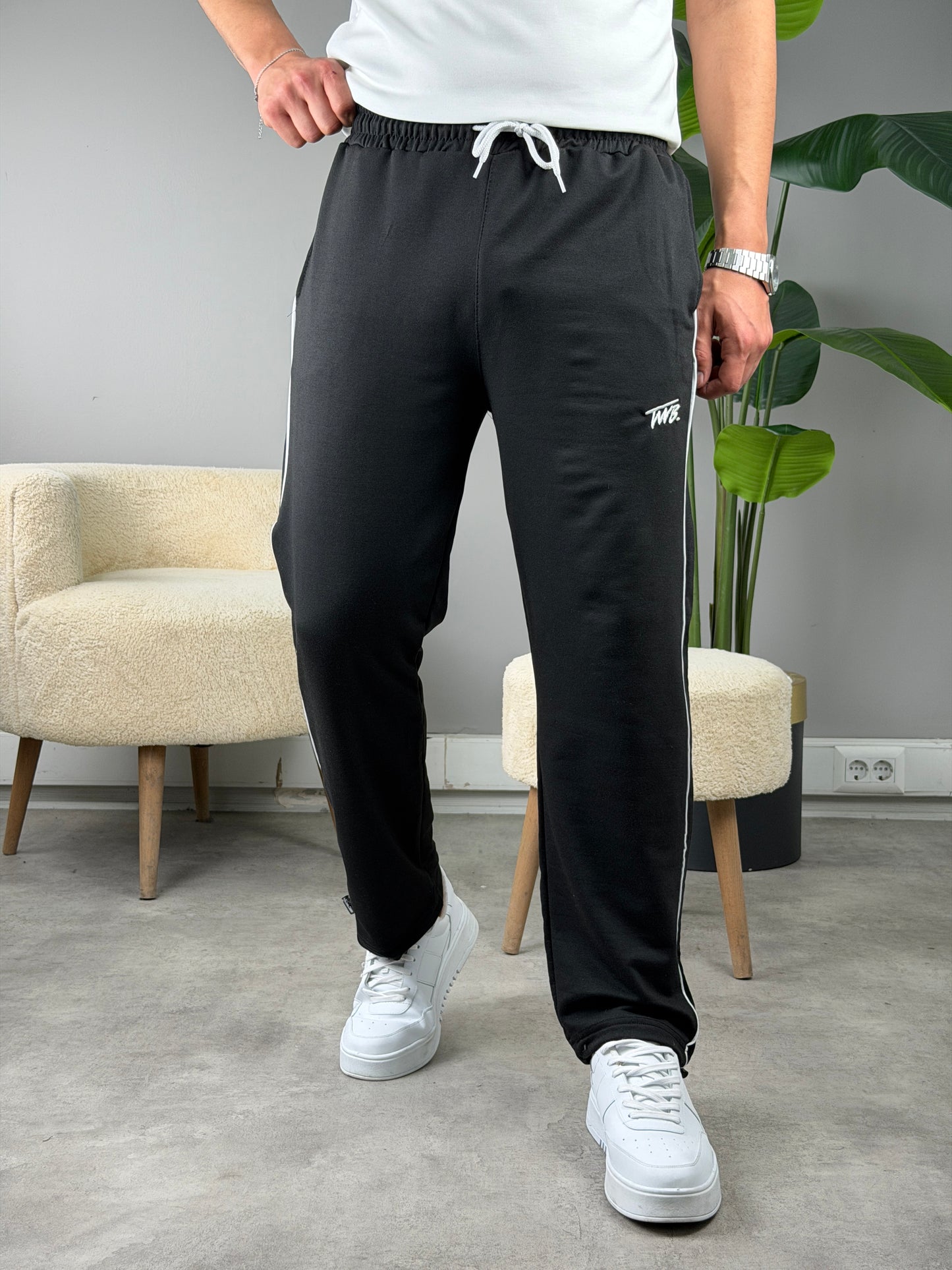 2 İplik Şeritli Baggy Eşofman SİYAH