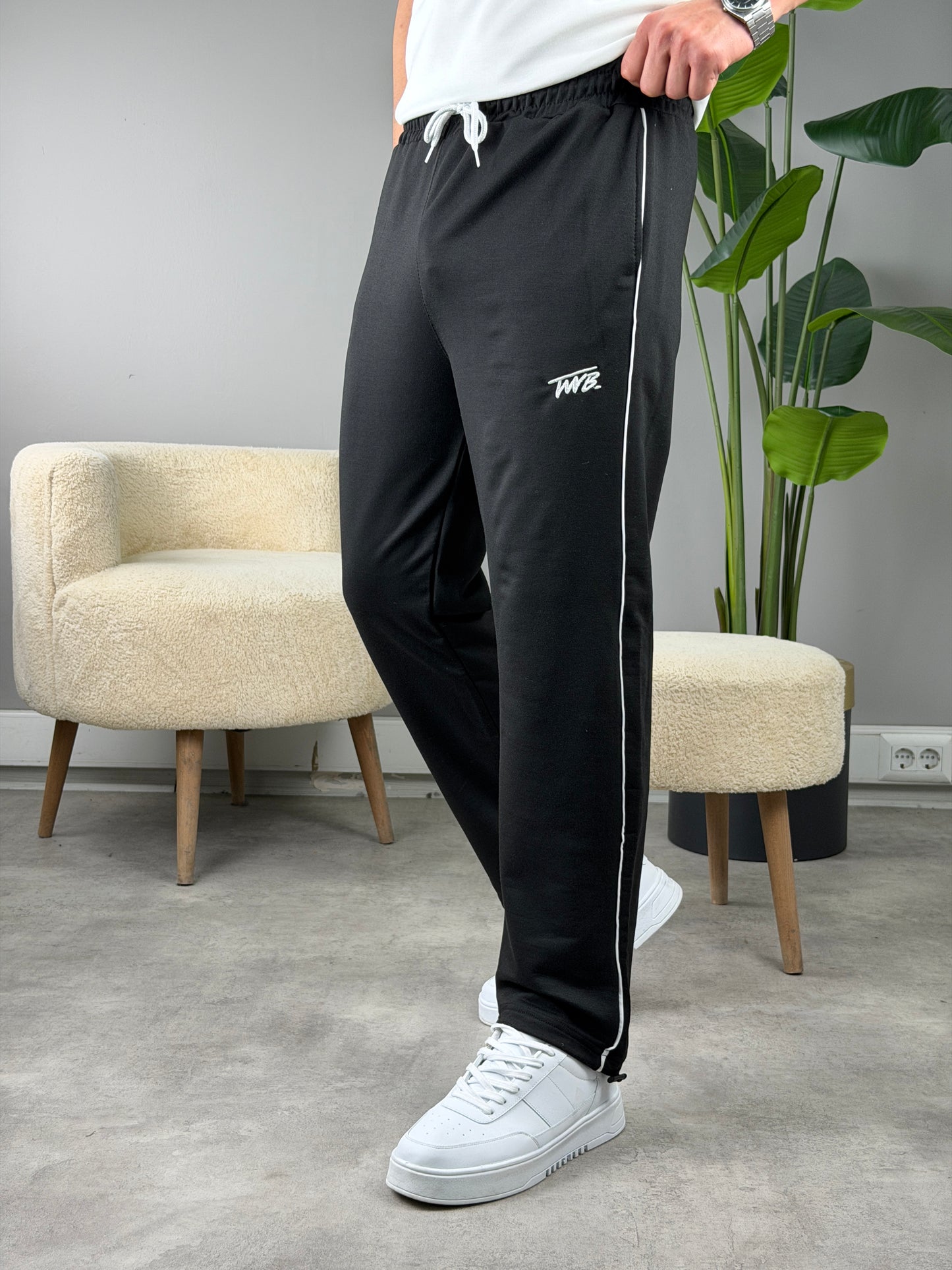 2 İplik Şeritli Baggy Eşofman SİYAH