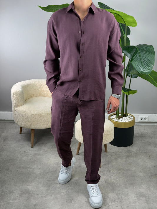 Modal Kumaş Gömlekli Takım BORDO