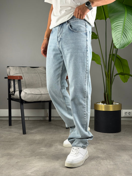 BAGGY KALIP KOT PANTOLON BUZ MAVİ