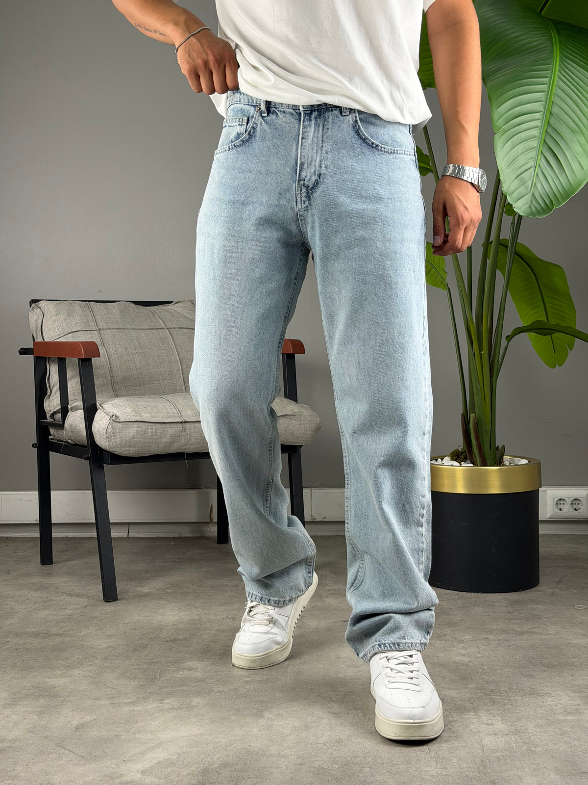 BAGGY KALIP KOT PANTOLON BUZ MAVİ