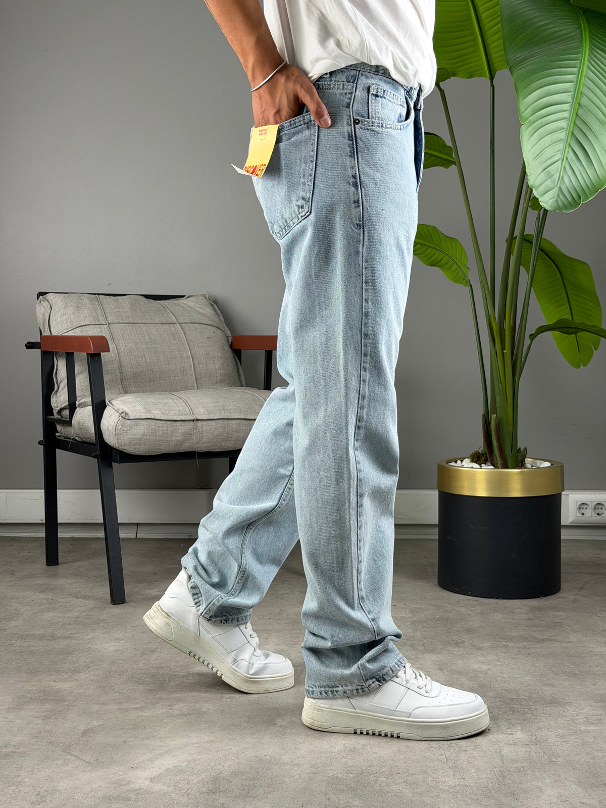 BAGGY KALIP KOT PANTOLON BUZ MAVİ