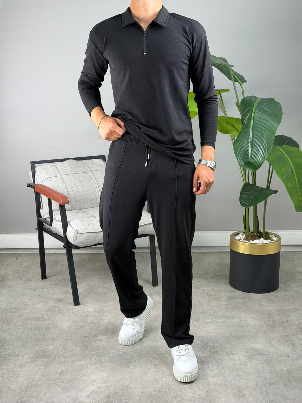 MEVSİMLİK POLO YAKA TAKIM SİYAH