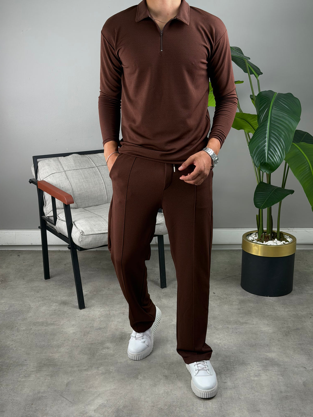 MEVSİMLİK POLO YAKA TAKIM ACI KAHVE