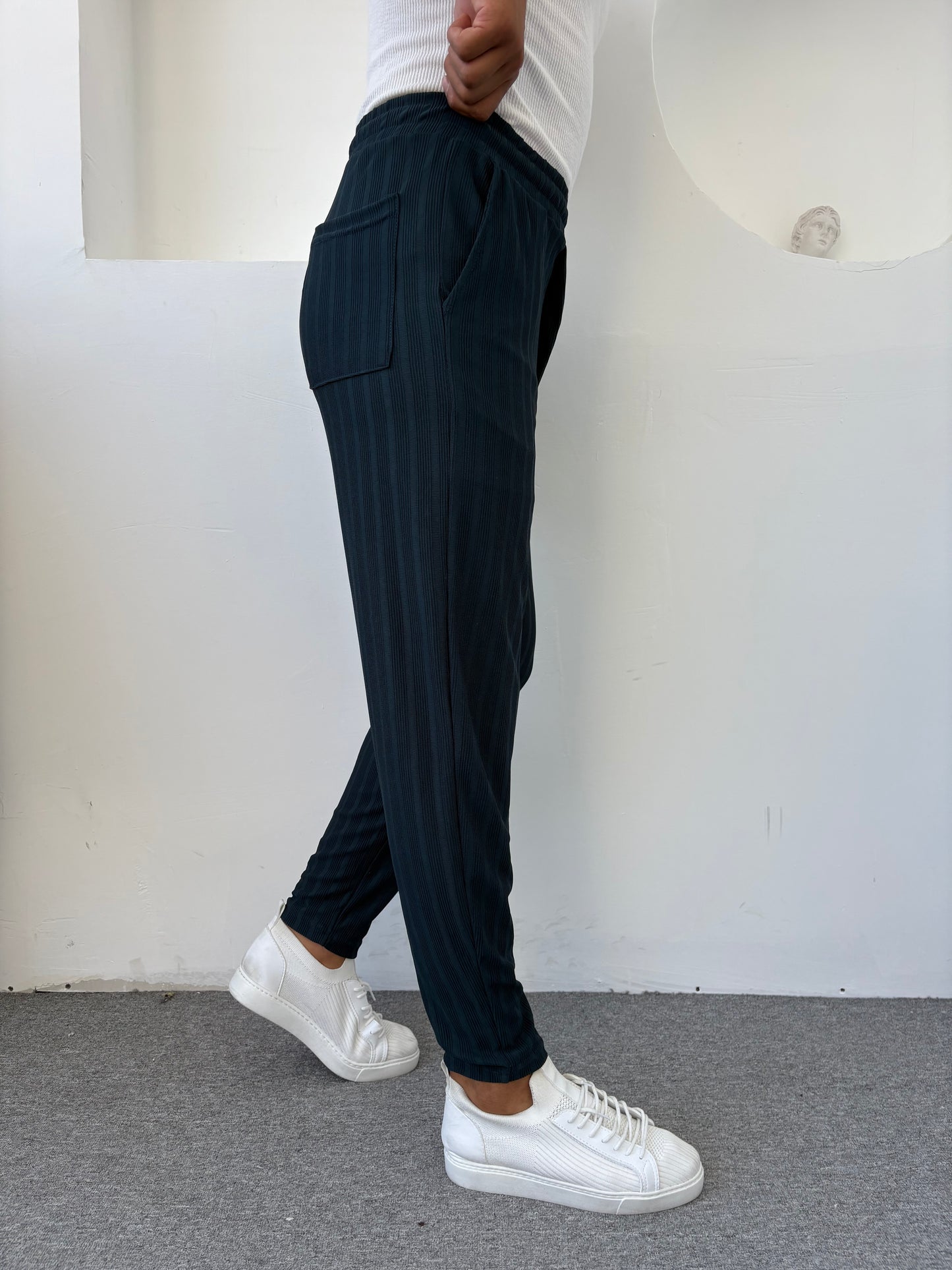 RAPOR ÇİZGİLİ BOYFEND KALIP PANTOLON LACİVERT