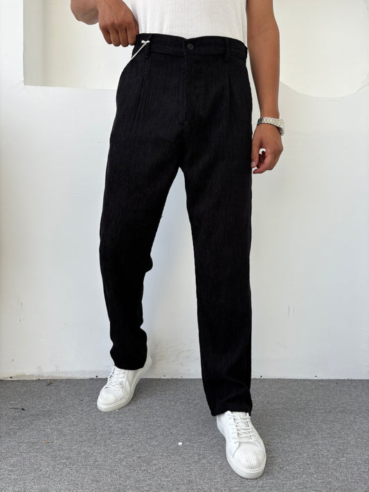 %100 KADİFE PİLELİ BAGGY PANTOLON SİYAH