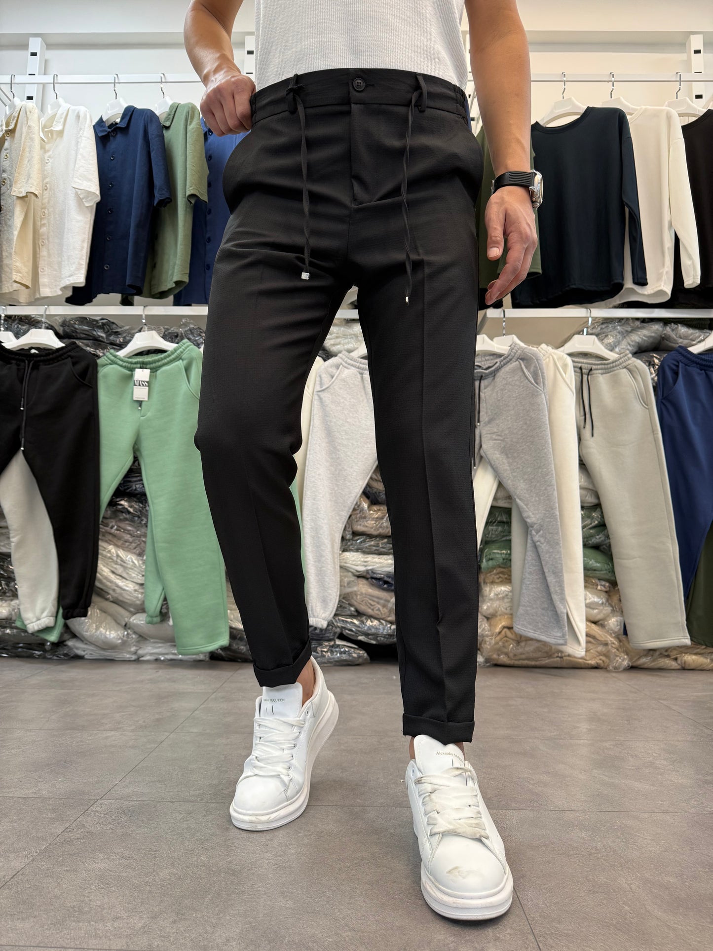 GOFRE KUMAŞ JAGGER PANTOLON SİYAH