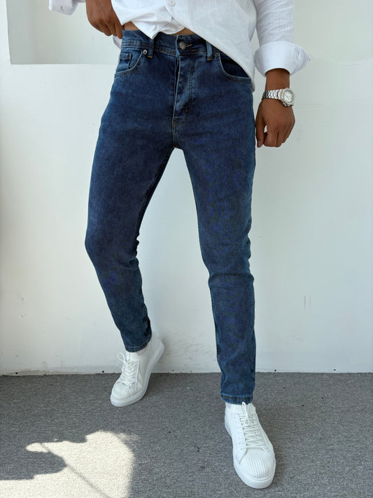 %100 LİKRALI SLİMFİT KALIP KOT PANTOLON KOYU MAVİ