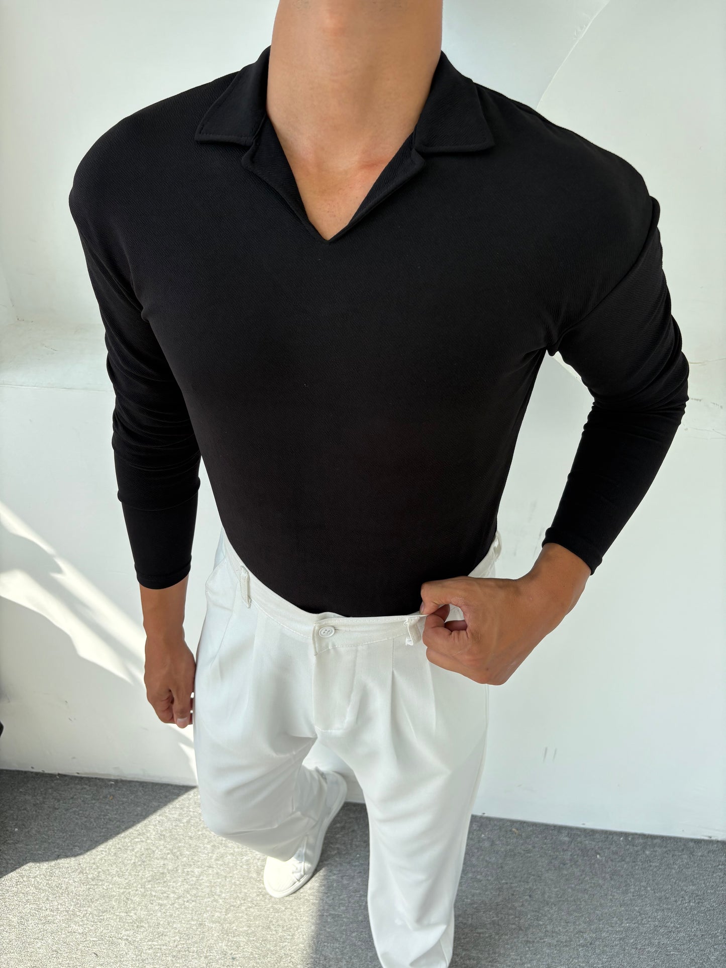 KREP HEMŞİRE YAKA SWEATSHİRT SİYAH