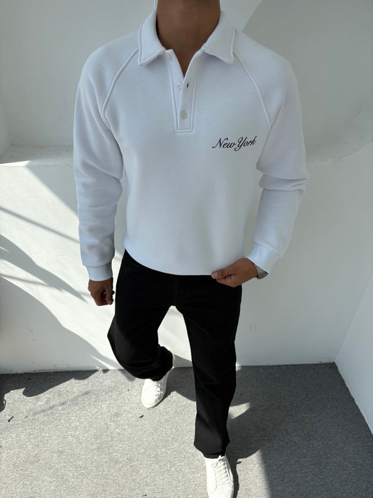 3 İPLİK ŞARDONLU SWEATSHİRT (NEW YORK) BASKILI BEYAZ