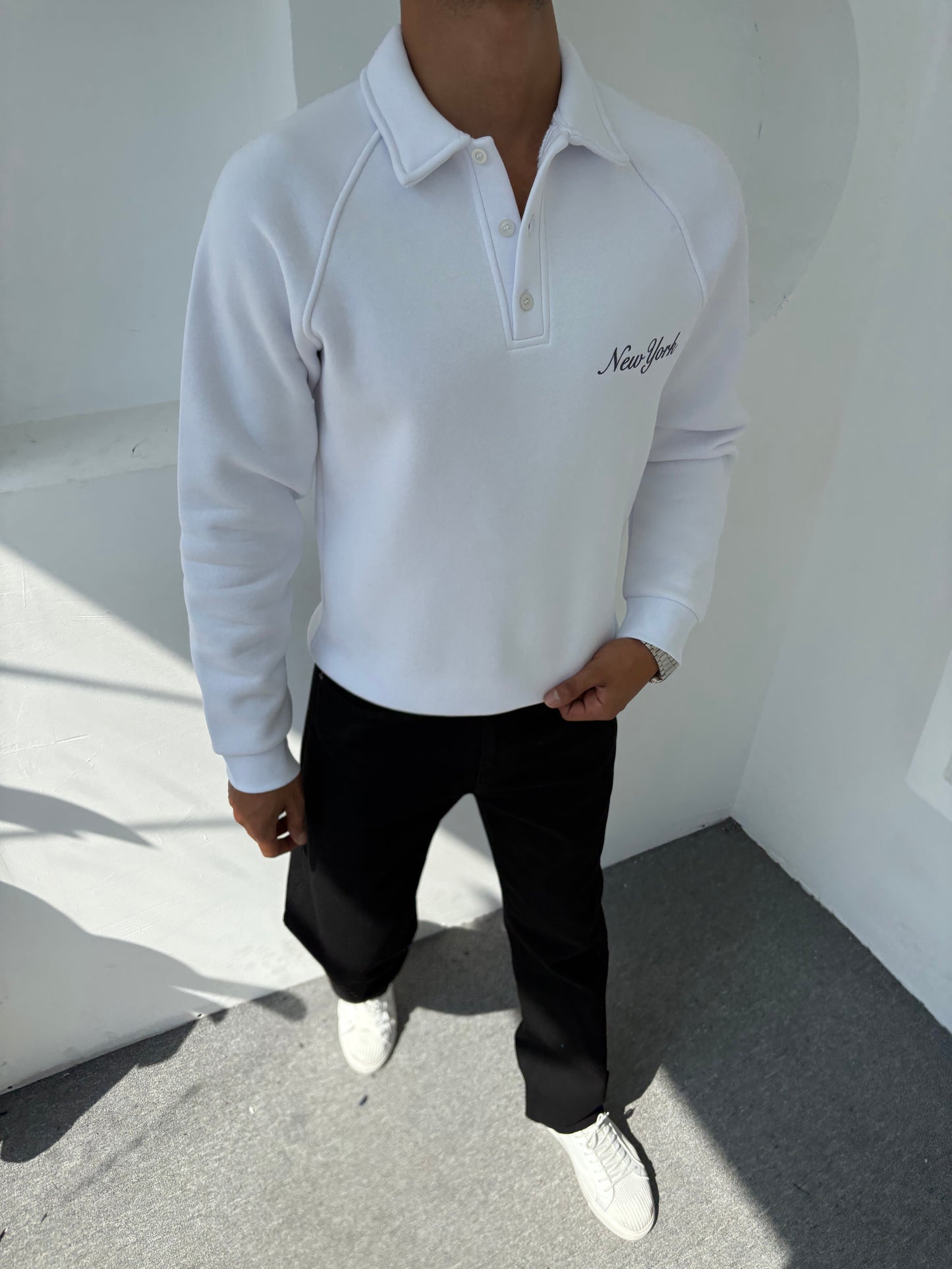 3 İPLİK ŞARDONLU SWEATSHİRT (NEW YORK) BASKILI BEYAZ