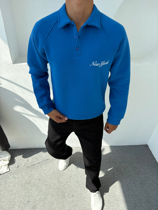 3 İPLİK ŞARDONLU SWEATSHİRT (NEW YORK) BASKILI MAVİ