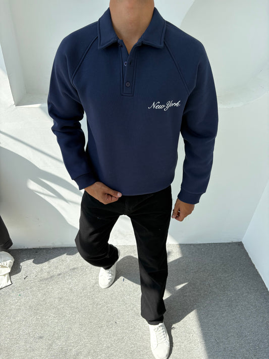 3 İPLİK ŞARDONLU SWEATSHİRT (NEW YORK) BASKILI LACİVERT