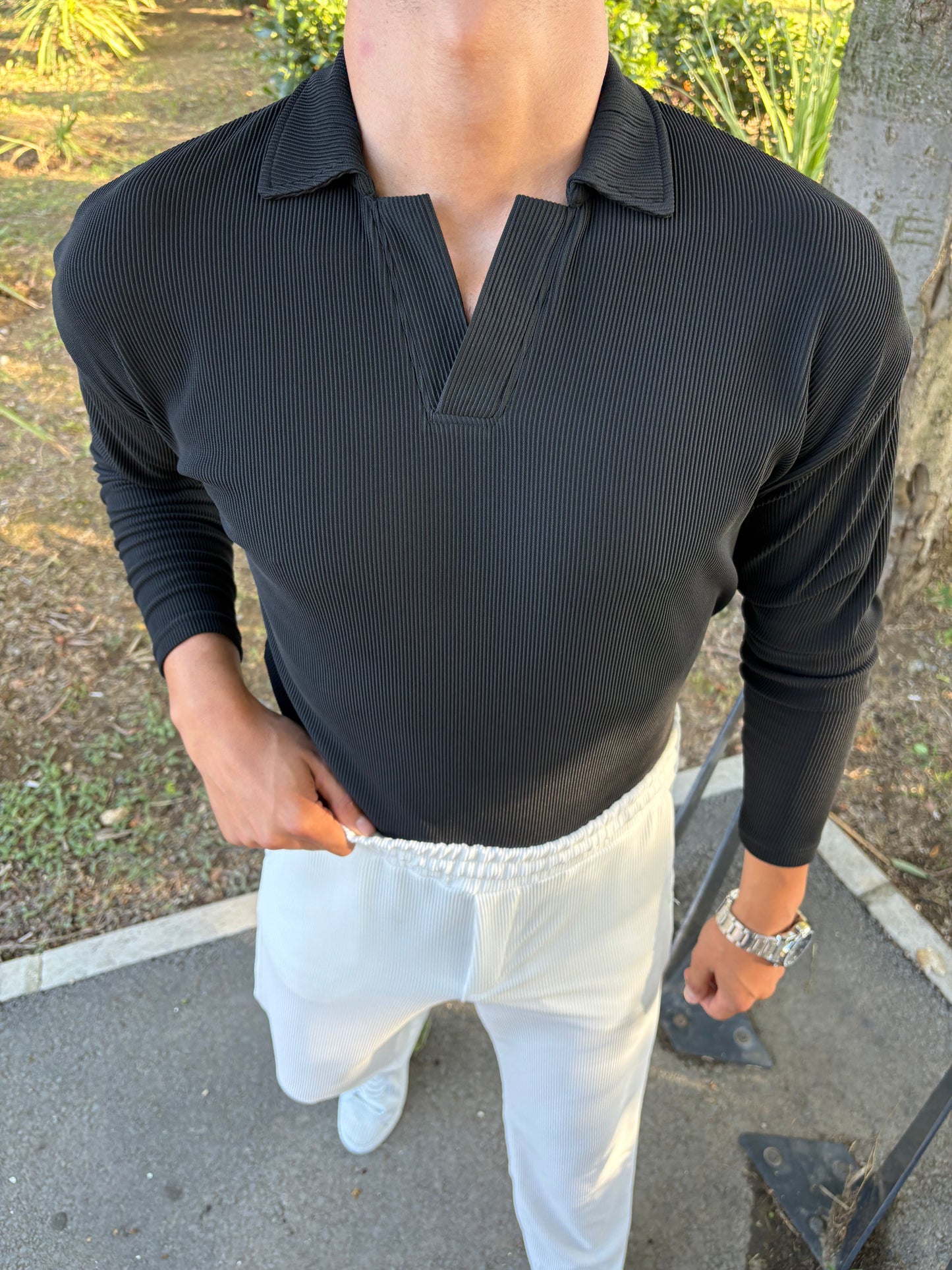 OTTOMAN POLO YAKA SWEATSHİRT SİYAH