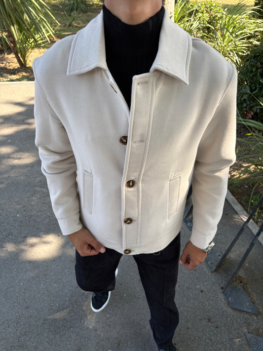 CROP KESİM KAŞE CEKET KREM