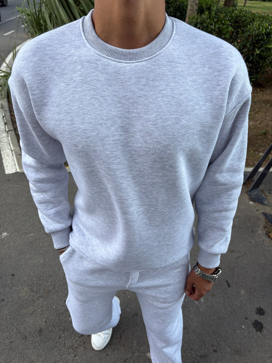 3 İPLİK ŞARDONLU BİSİKLET YAKA SWEATSHİRT GRİ