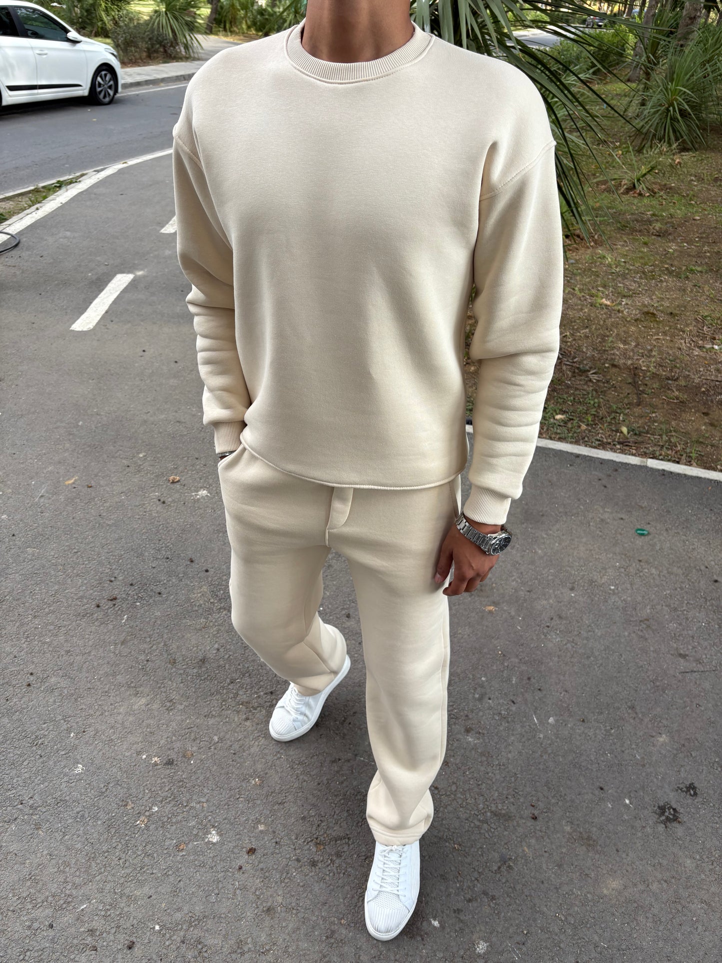 3 İPLİK ŞARDONLU OVERSİZE TAKIM BEJ