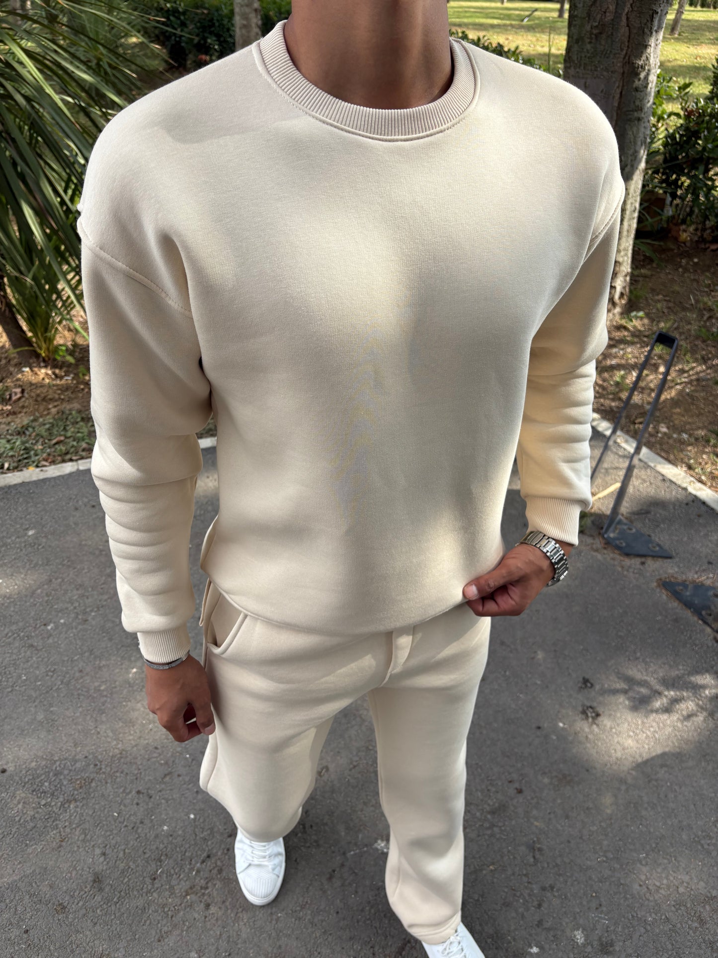 3 İPLİK ŞARDONLU OVERSİZE TAKIM BEJ