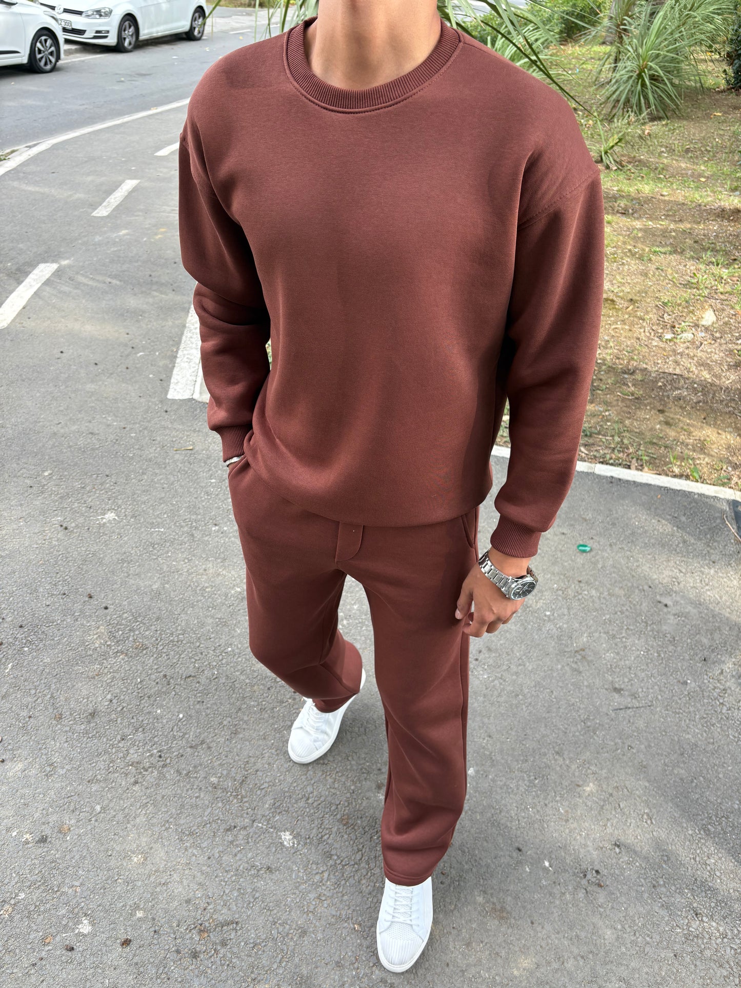 3 İPLİK ŞARDONLU OVERSİZE TAKIM KAHVERENGİ