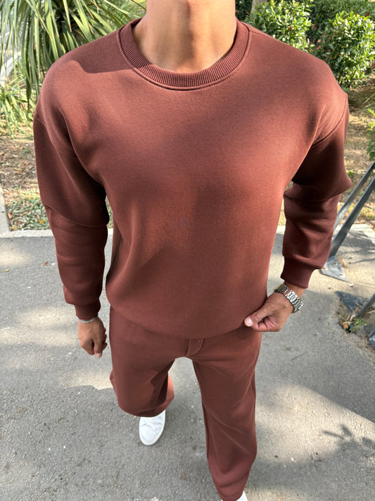 3 İPLİK ŞARDONLU BİSİKLET YAKA SWEATSHİRT KAHVERENGİ