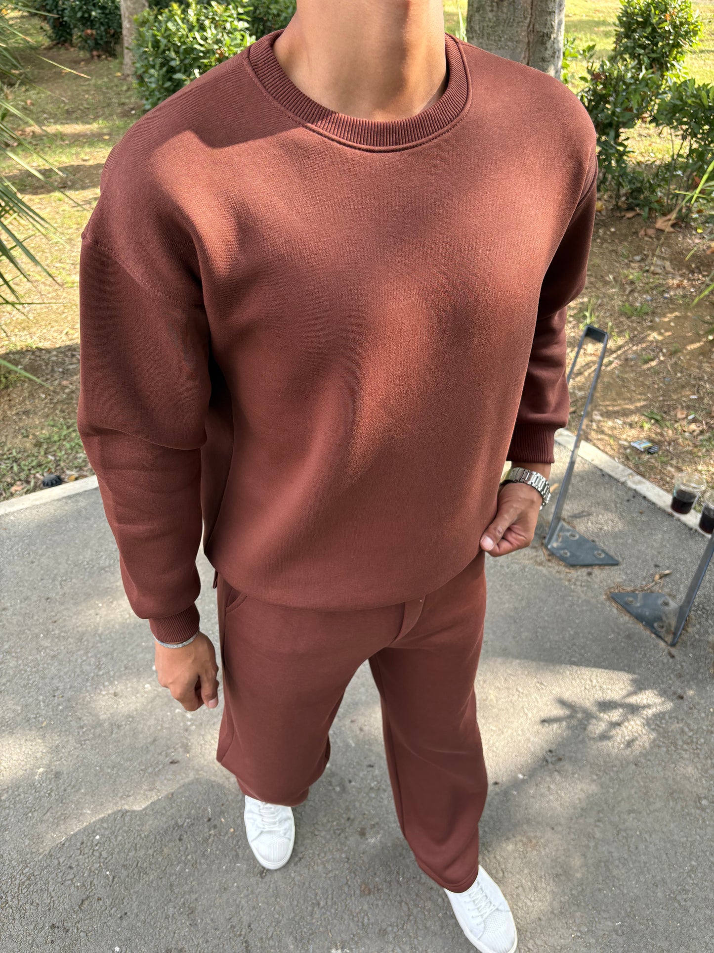 3 İPLİK ŞARDONLU OVERSİZE TAKIM KAHVERENGİ