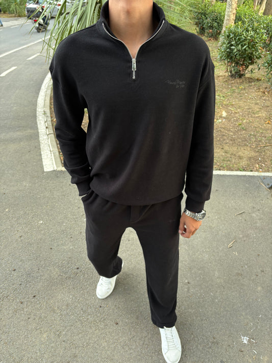 PAMUK ÖRME YARIM FERMAUR TAKIM SİYAH