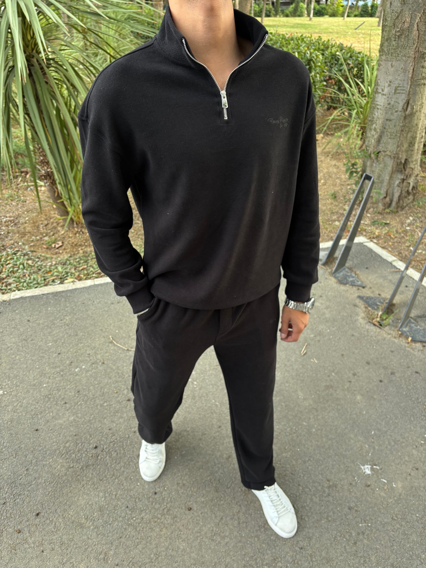 PAMUK ÖRME YARIM FERMAUR TAKIM SİYAH